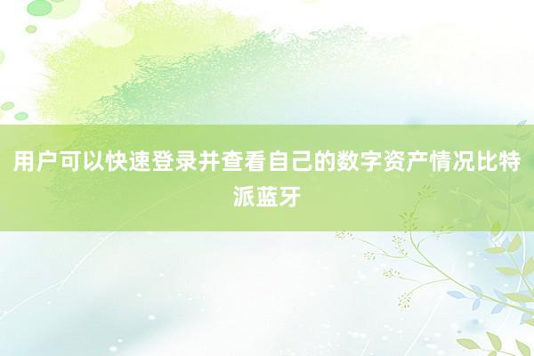 用户可以快速登录并查看自己的数字资产情况比特派蓝牙